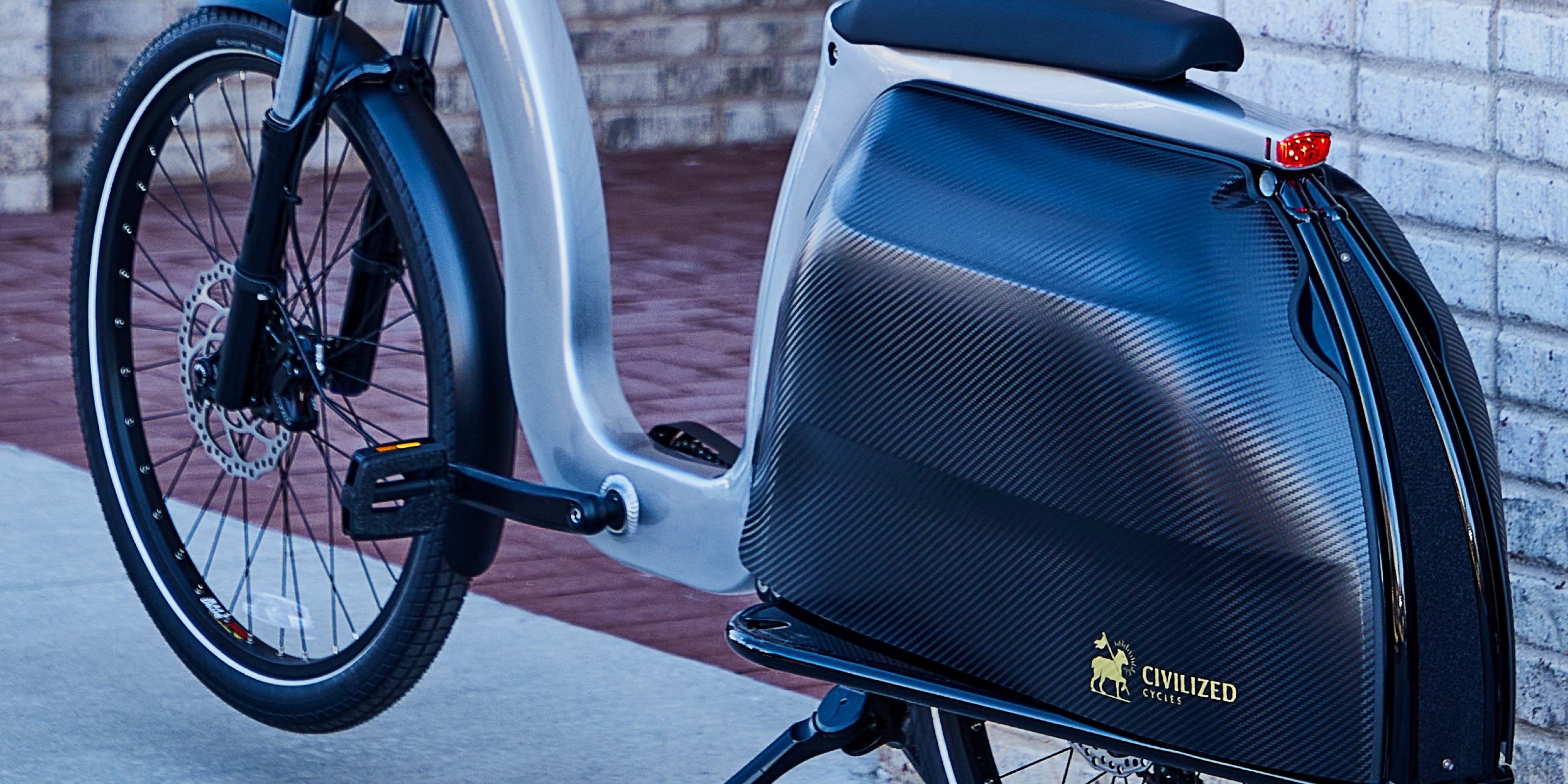 A detail shot of the frame and panniers of the Civ.